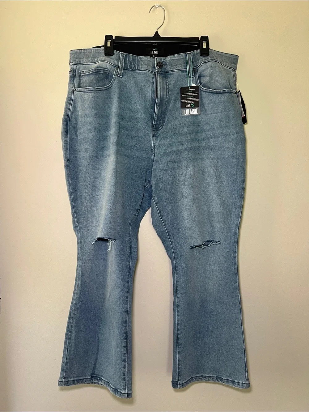 LuLaRoe Light Blue Ripped Crop Kick Flare Jeans